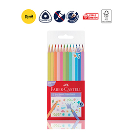 Üçgen Boya Kalemi 12 Pastel Renk, (FSC)